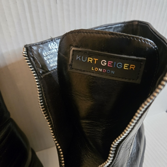 Kurt Geiger Black Leather Ankle Boots Zip-Up Sz.9 Chunky Grunge Bikercore Goth - Picture 11 of 15